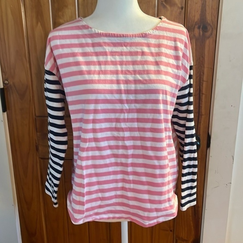 Vineyard Vines Pink Navy Blue White Striped boatneck Knit Top Tee Medium